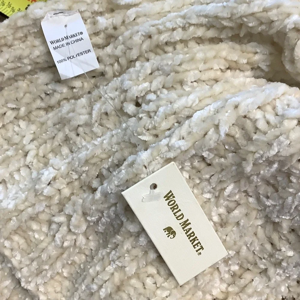 World‎ Market Cream Chenille Knit Scarf Chunky Ribbed Soft Winter Wrap Ivory NEW